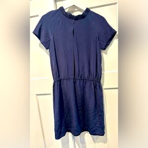 Vineyard Vines Size 4 Navy Blue Silk Gathered Neck Dress Cinch Waist Zip Back